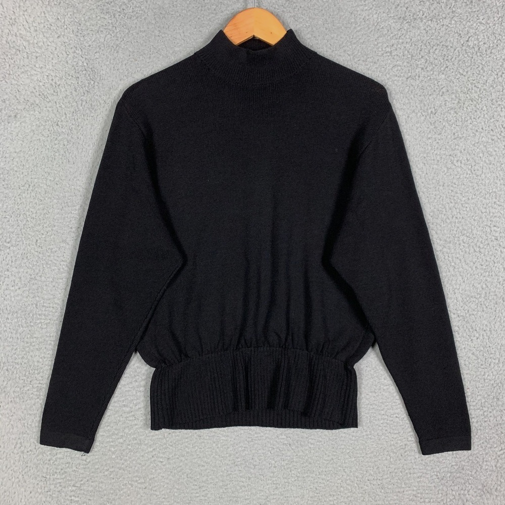 Vintage St. John Sweater Top Womens Large‎ Black Mock Neck Santana Knit VTG USA